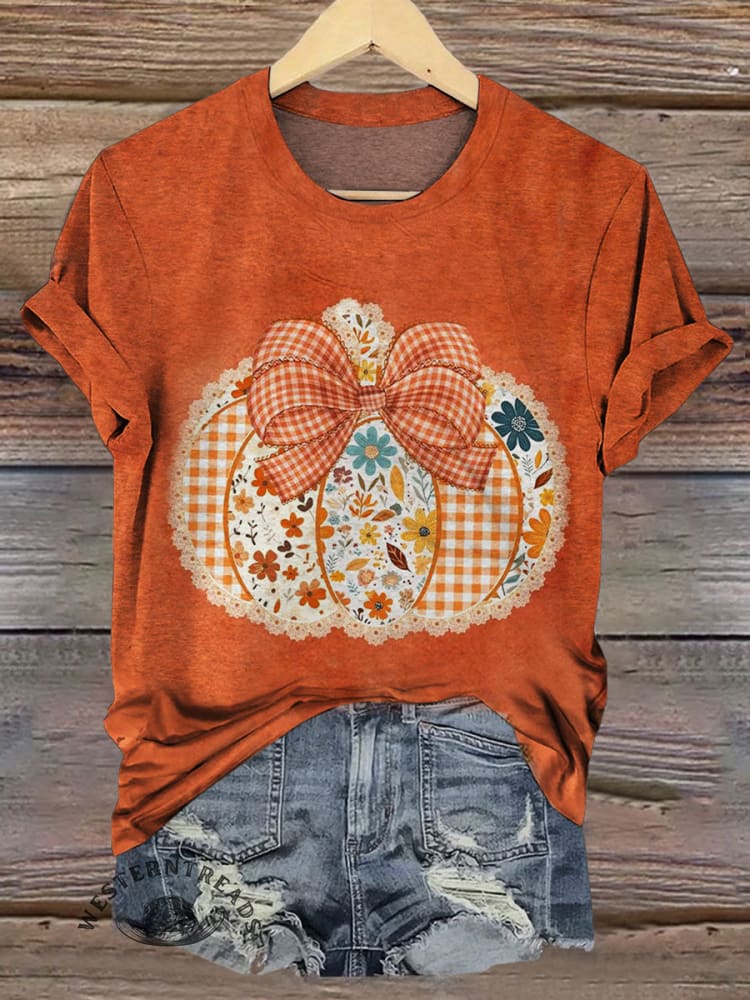 Fall Pumpkin Print Casual T-shirt