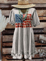 American Flag Floral Print V-neck Casual T-Shirt