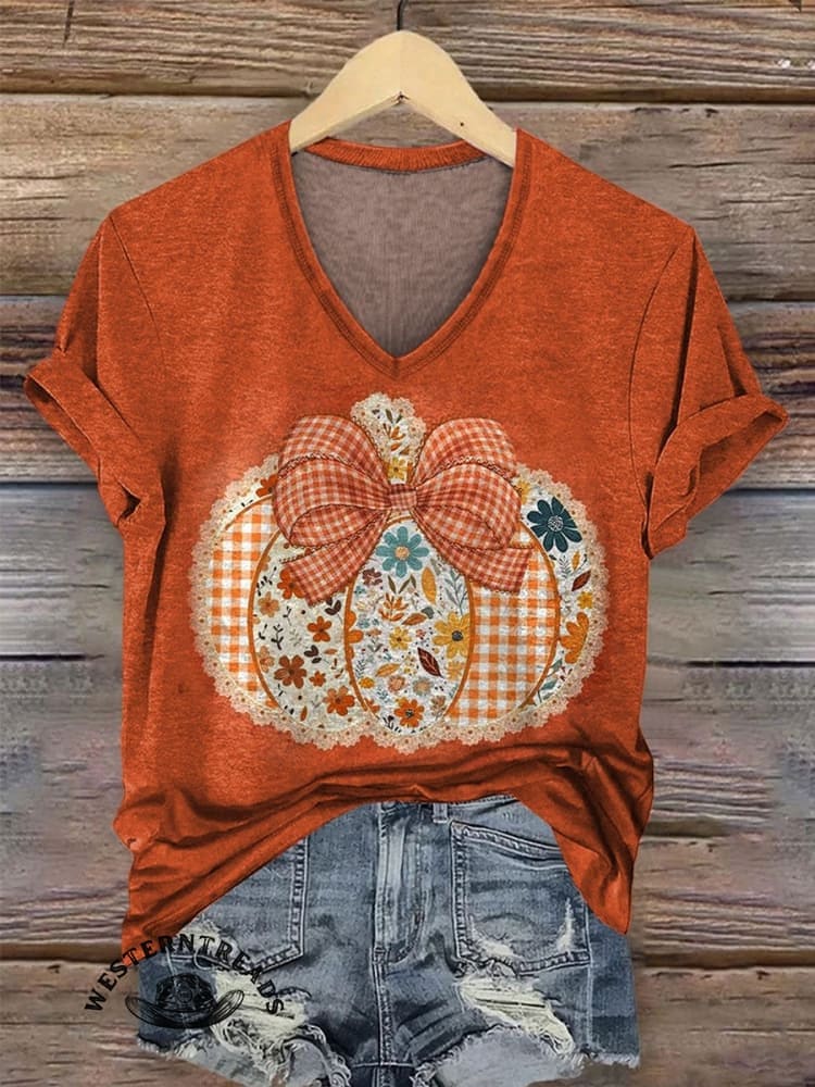 Fall Pumpkin Print Casual T-shirt