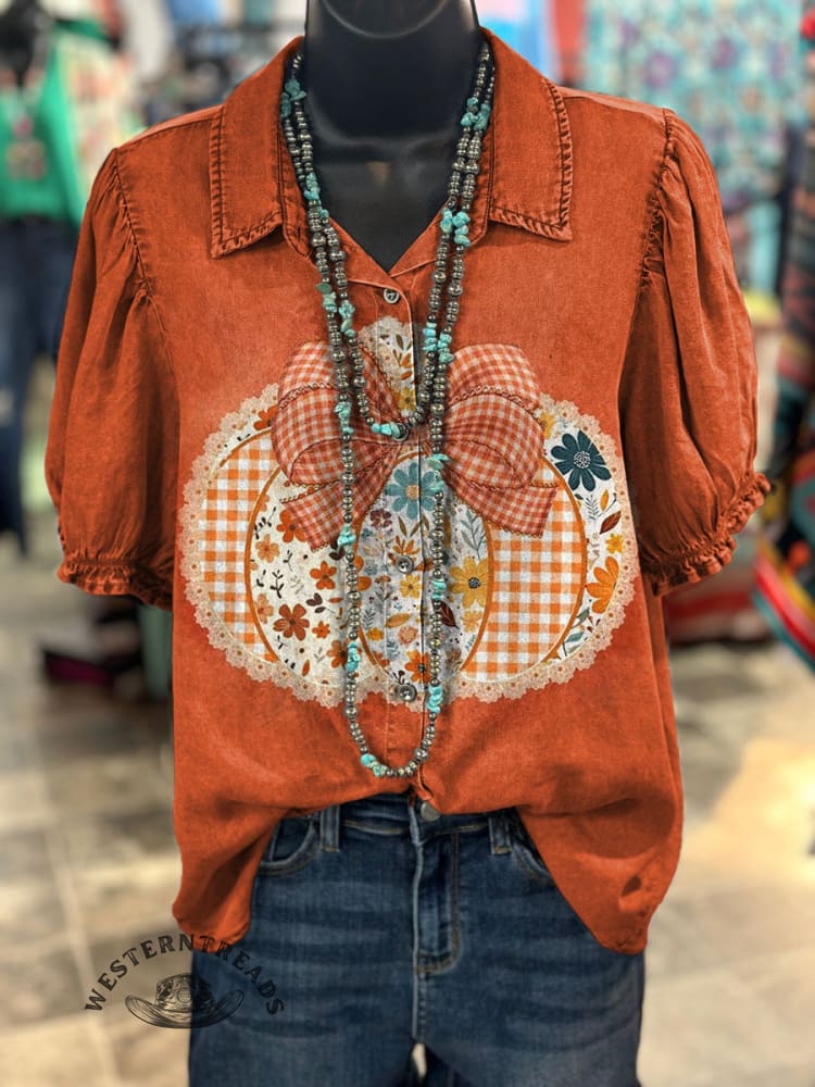 Fall Pumpkin Print Casual T-shirt