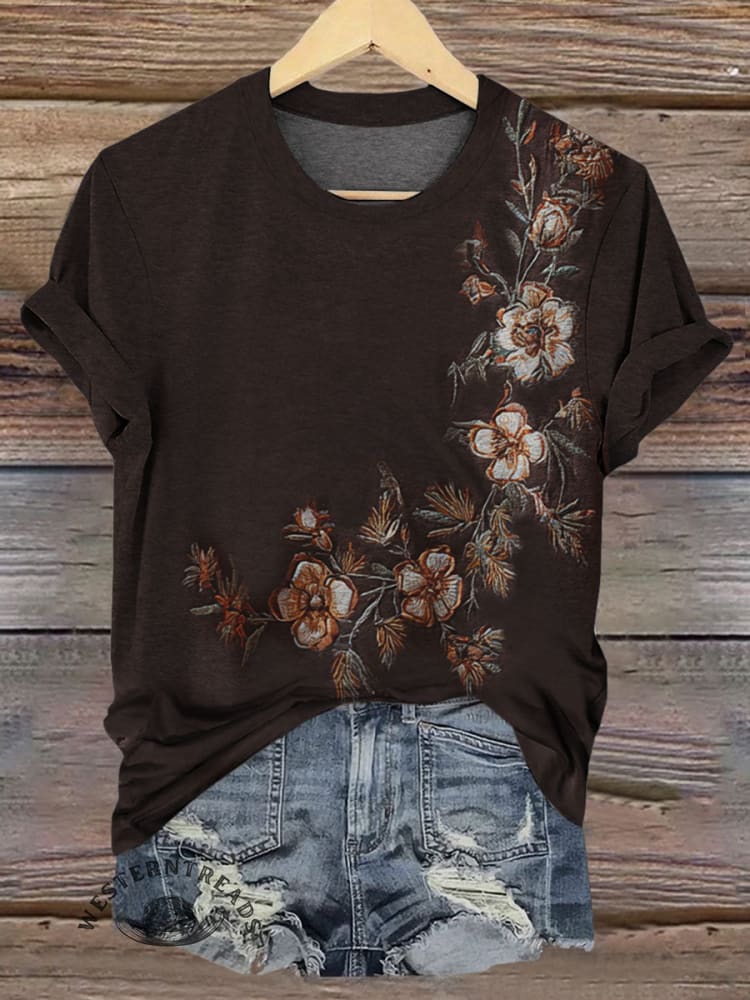 Vintage Floral Prints Casual T-shirt