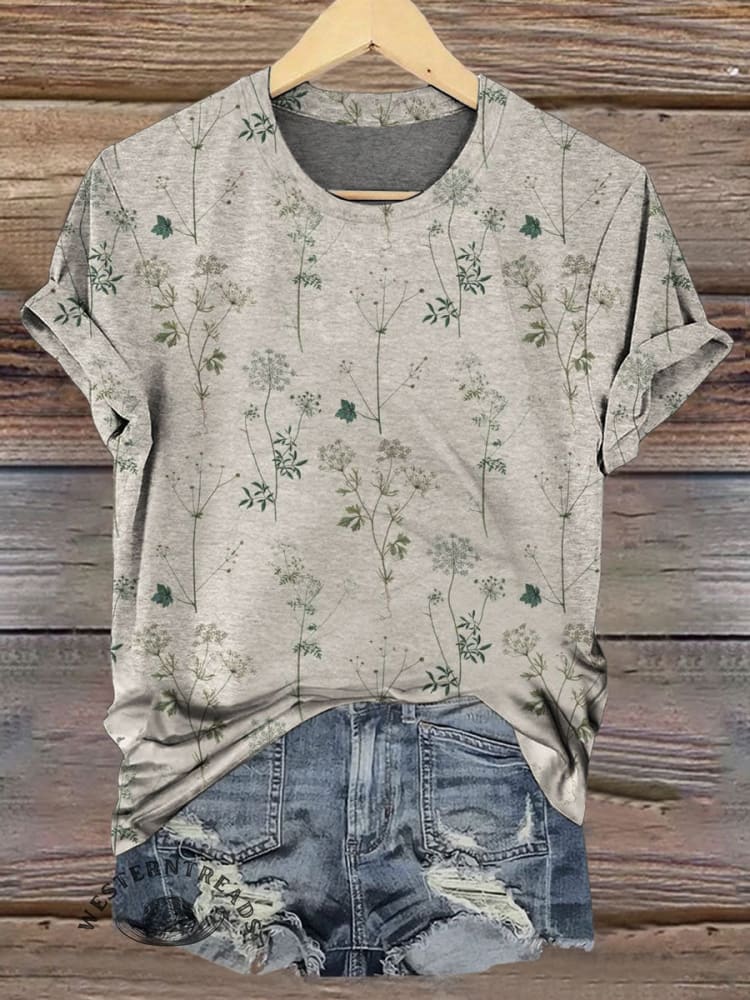 Simple Floral Casual T-shirt