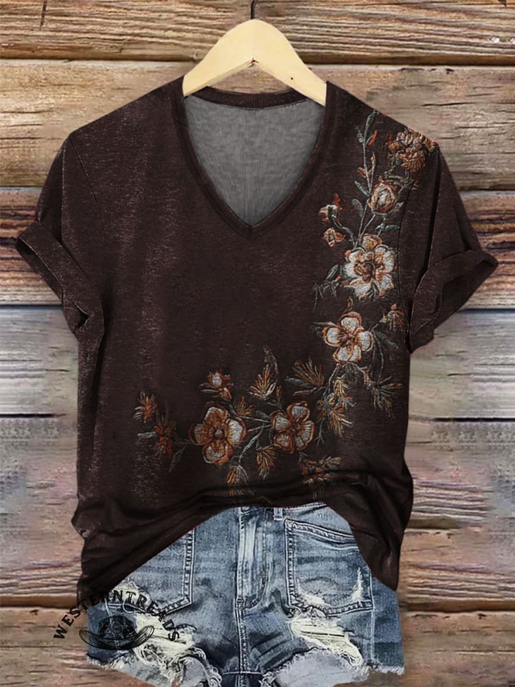 Vintage Floral Prints Casual T-shirt