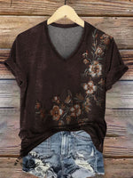Vintage Floral Prints Casual T-shirt