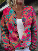 Paisley Art Print Buttoned Cardigan Sweater