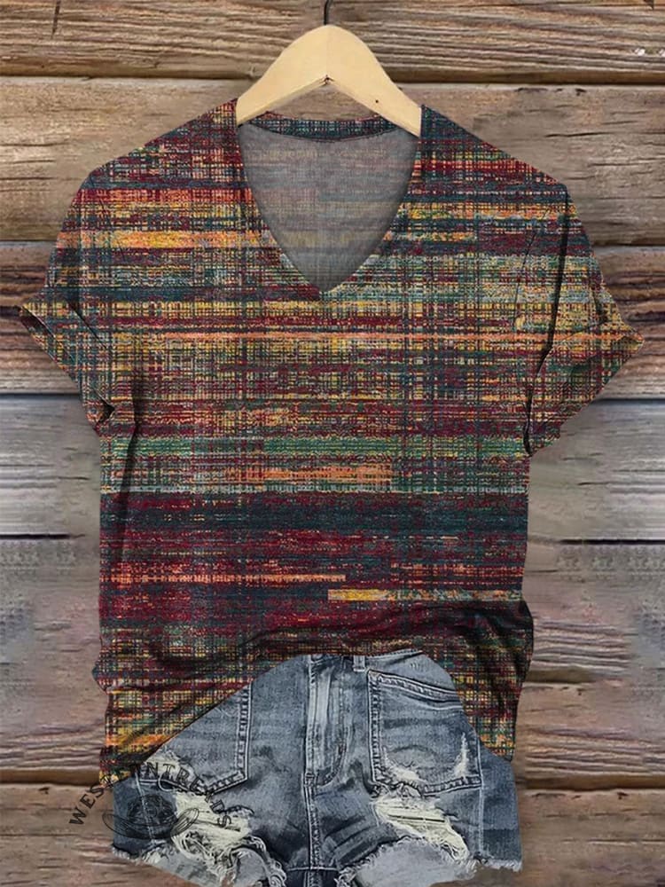 Vintage Art Prints V-neck Casual T-Shirt