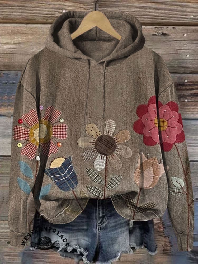 🔥Hot Sale🔥Vintage Floral Print Casual Cotton Sweatshirt