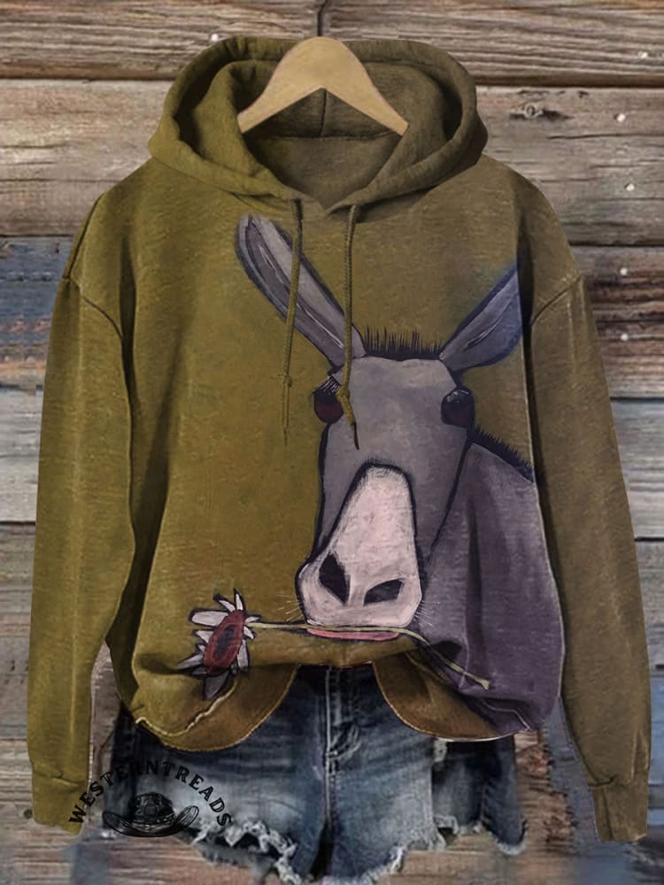 š„Hot Saleš„Vintage Rustic Flower-Munchinā Donkey Graphic Casual T-shirt