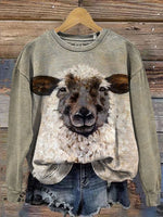 Vintage Lamb Art Print Casual T-shirt