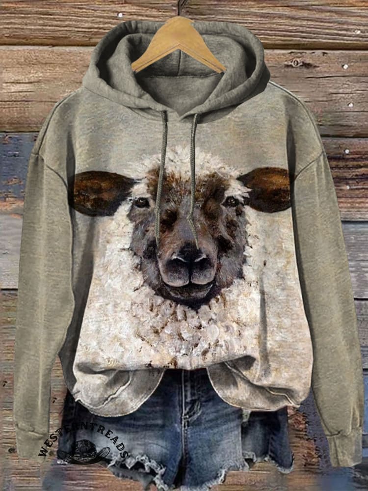 Vintage Lamb Art Print Casual T-shirt