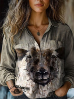 Vintage Lamb Art Print Casual T-shirt