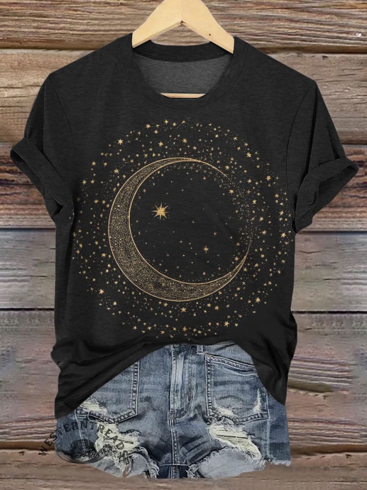 Star Moon Art Print Casual T-shirt
