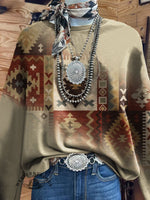 Vintage Aztec Art Print Casual Cotton Sweatshirt