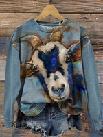 Vintage Goat Art Print Casual Cotton Sweatshirt
