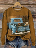 Vintage Truck Art Print Casual Cotton Sweatshirt