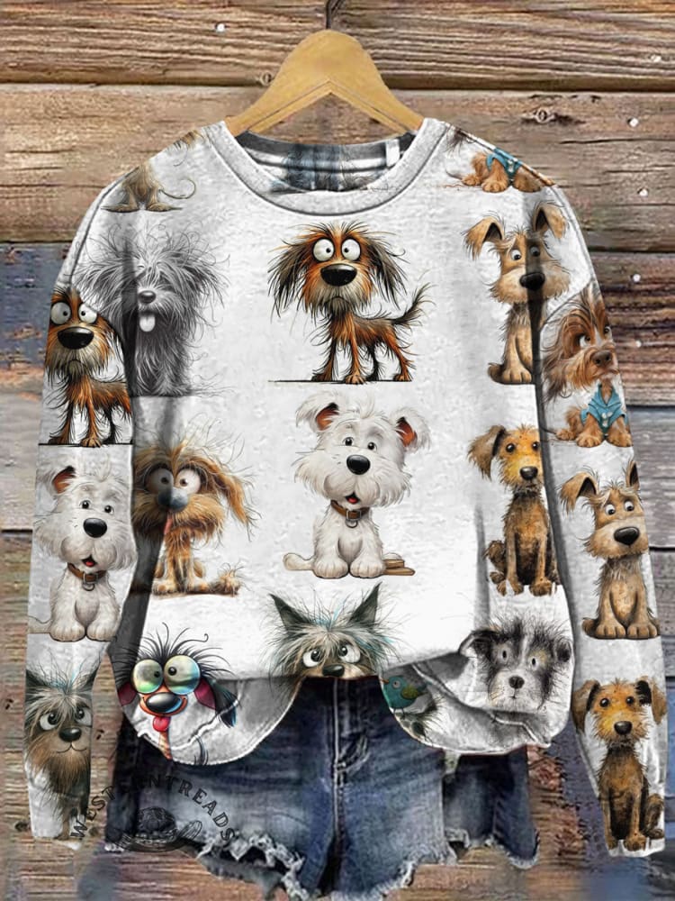 Dog Art Print Casual Cotton Sweatshirt