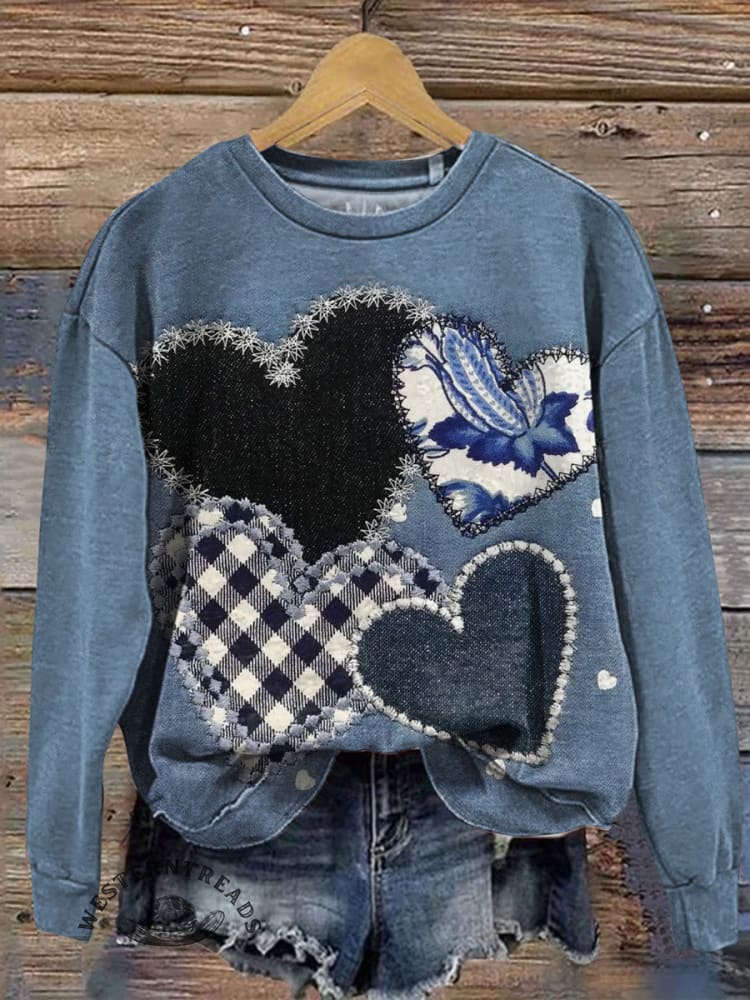 Heart Art Print Casual Cotton Sweatshirt