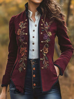 Women's Vintage Floral Prints Casual Jacket
