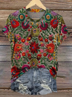Vintage Flowers Print Casual T-shirt