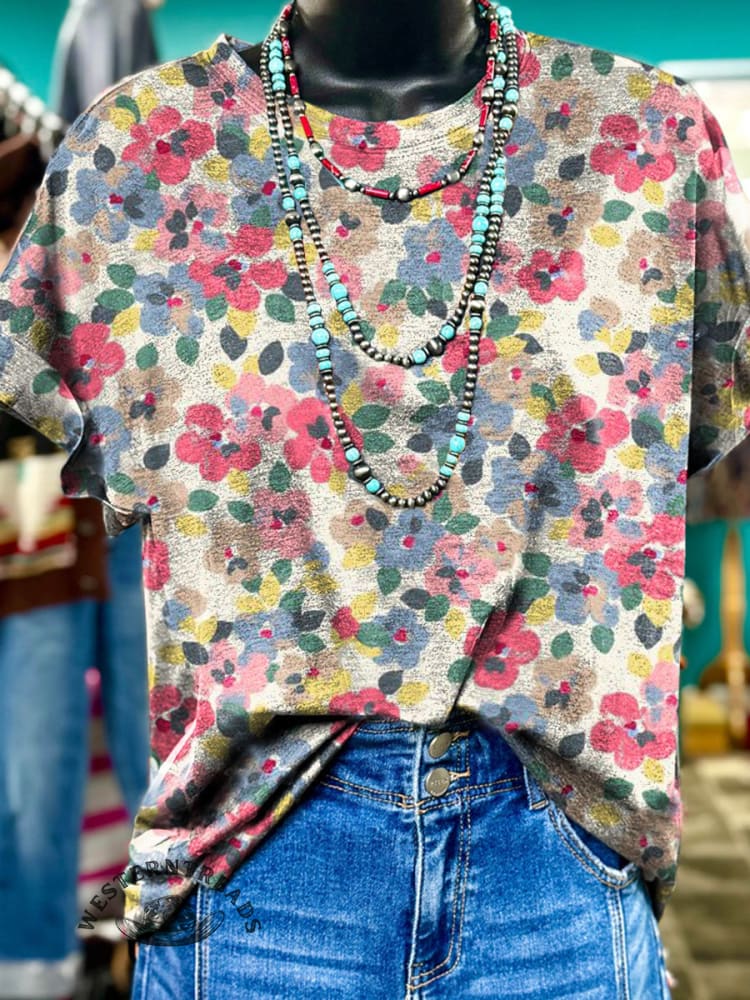 Vintage Flowers Print Casual T-shirt