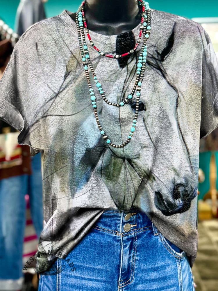 Horse Art Print Casual T-shirt