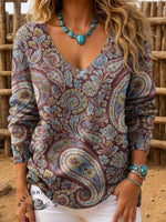 Vintage Paisley Prints Casual Pullover Sweater