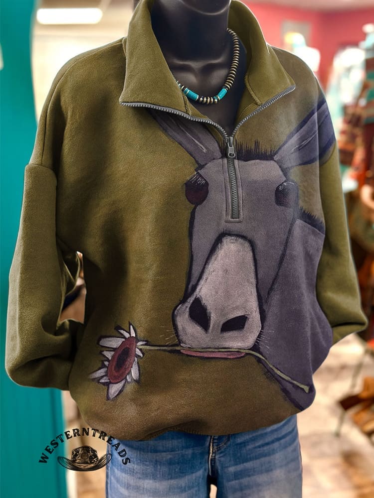 š„Hot Saleš„Vintage Rustic Flower-Munchinā Donkey Graphic Casual T-shirt