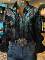 Paisley Art Print Casual Cotton And Linen Shirt