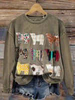Cow Art Print Casual Cotton Sweatshirt
