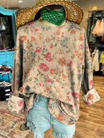 Vintage Flowers Print Casual Cotton Sweatshirt