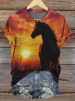 Horse Art Print Casual T-shirt