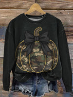 Camouflage Pumpkin Art Prints Casual Cotton Sweatshirt