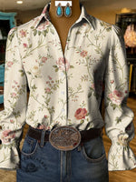 Vintage Flowers Print Casual Cotton Shirt