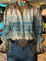 Vintage Print CasualCotton And Linen Shirt