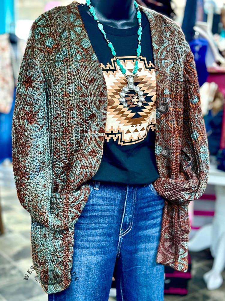 Vintage Art Print Casual Sweater