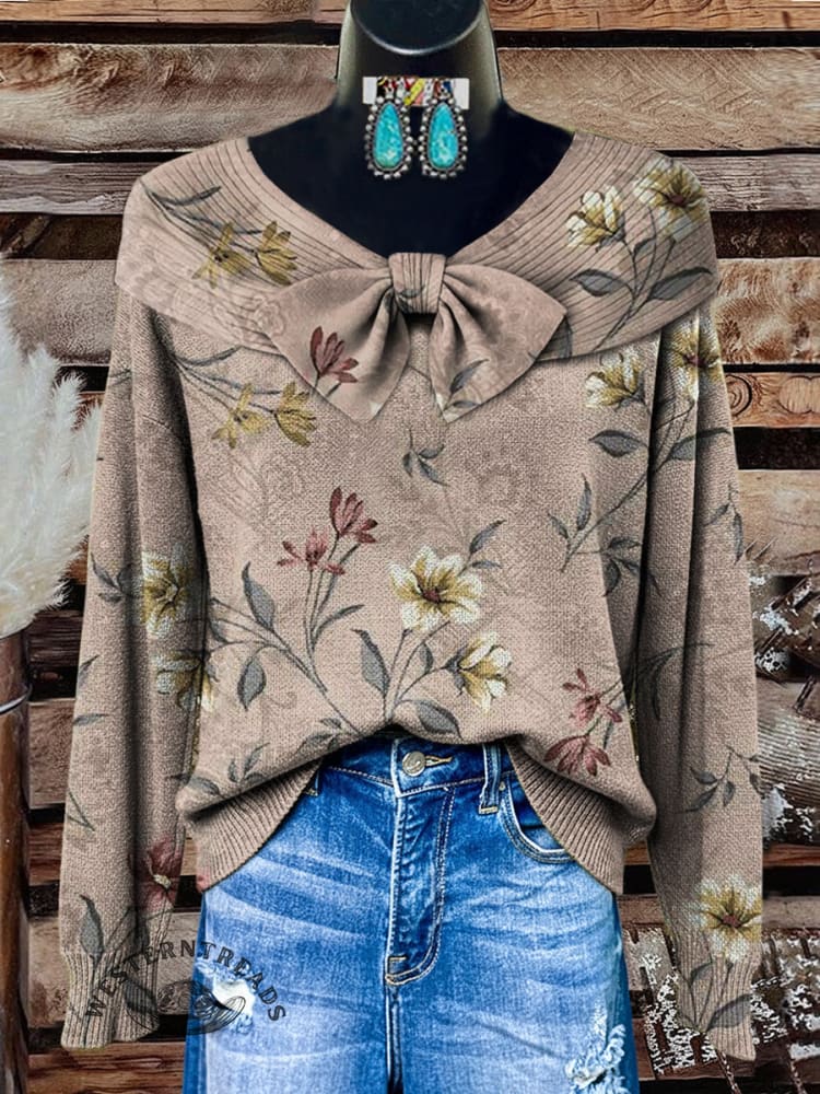 Women's Vintage Floral Print Casual Sweater