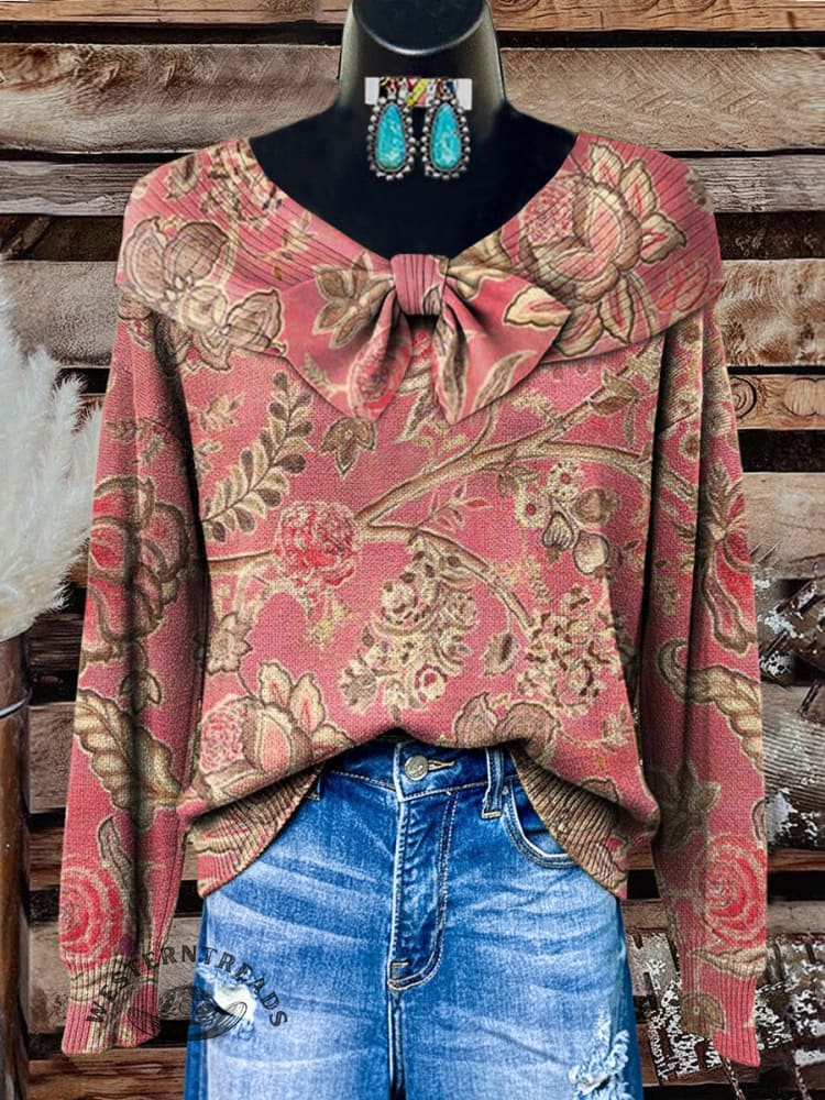 Women's Vintage Floral Print Casual Sweater