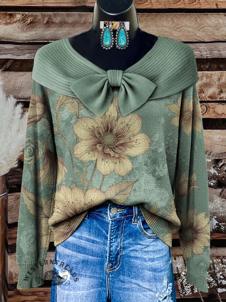 Women's Vintage Floral Print Casual Sweater