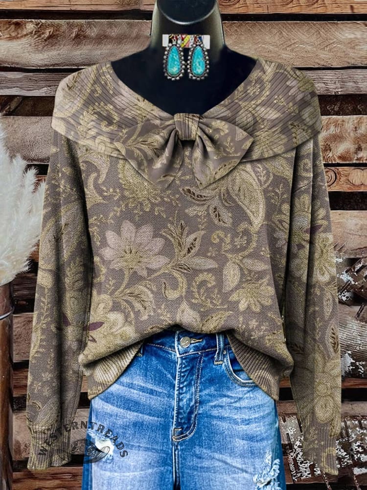 Women's Vintage Floral Print Casual Sweater