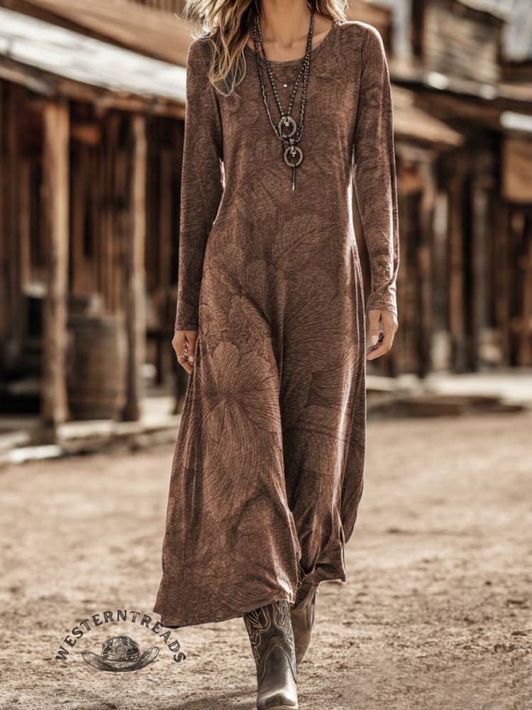 VintageArt Print Long-sleeved Dress