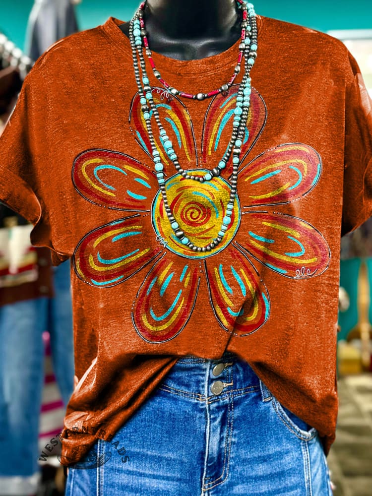Vintage Flowers Printed Casual Short-sleeved T-shirt