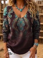 Vintage Flowers Print Casual Pullover Sweater