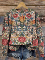 Vintage Floral Prints Casual Cotton Sweatshirt
