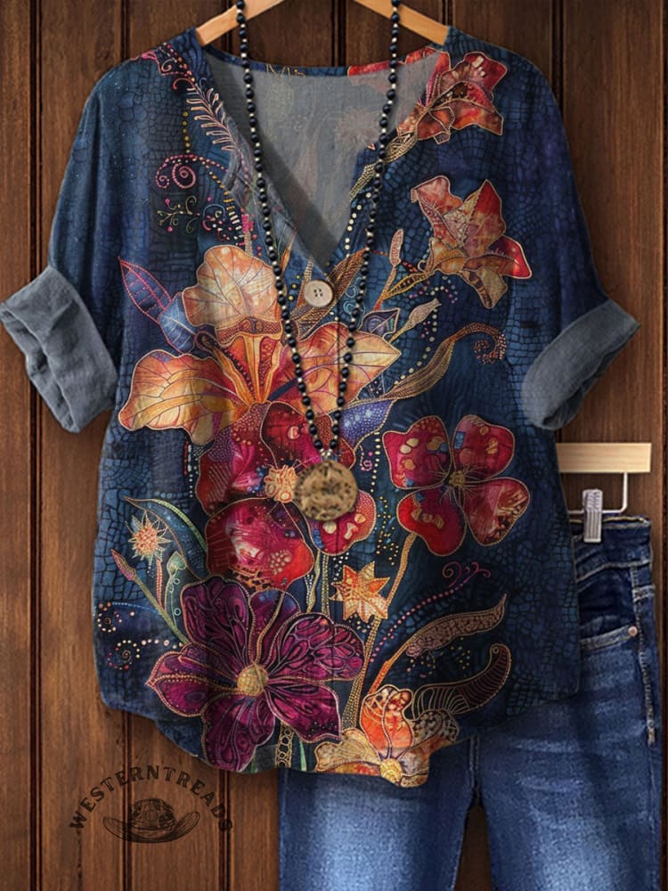 Vintage Floral Prints Casual Shirt