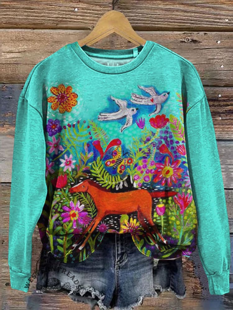 Horse Art Paisley Prints Casual Cotton Sweatshirt