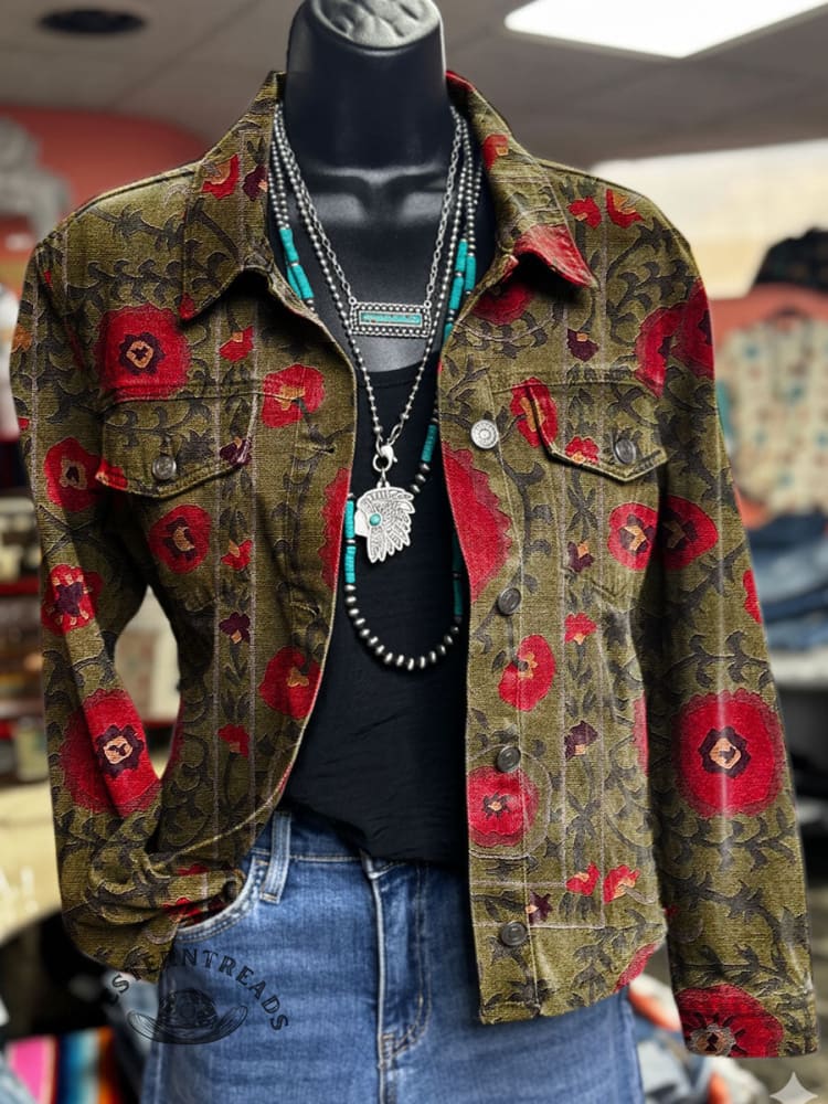 Vintage Vintage Floral Print Casual Denim Jacket