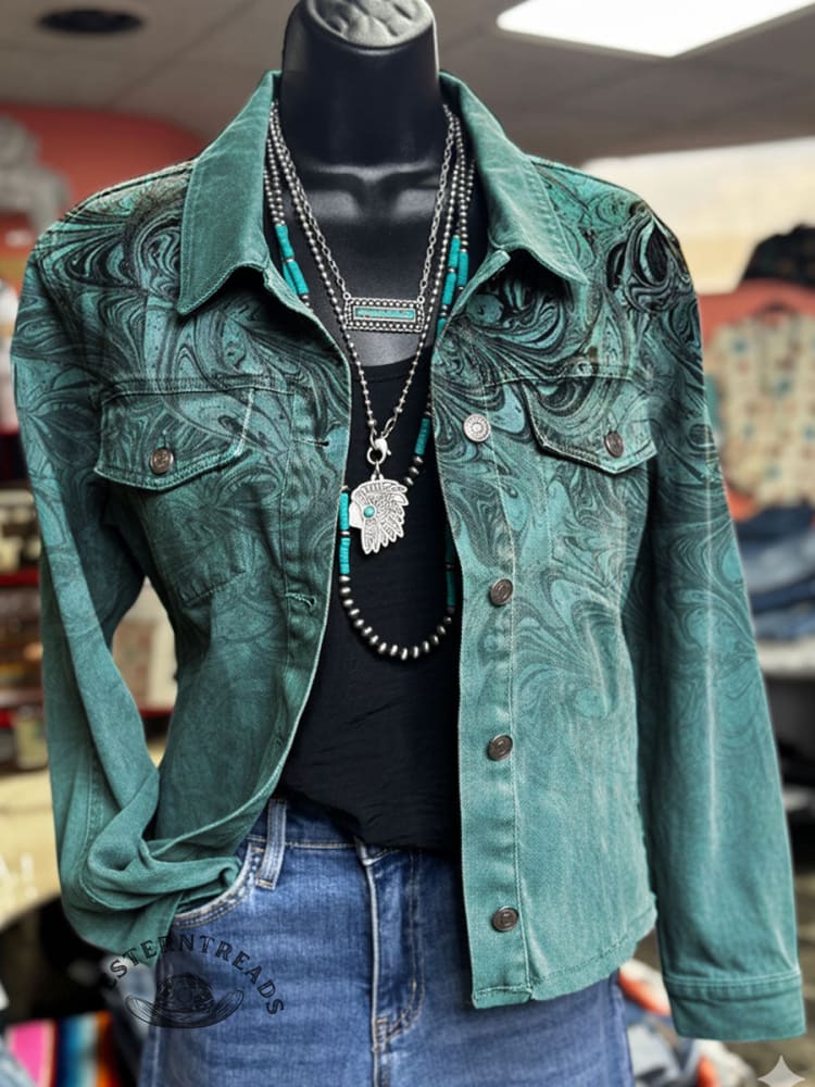 Abstract Art Print Casual Denim Jacket