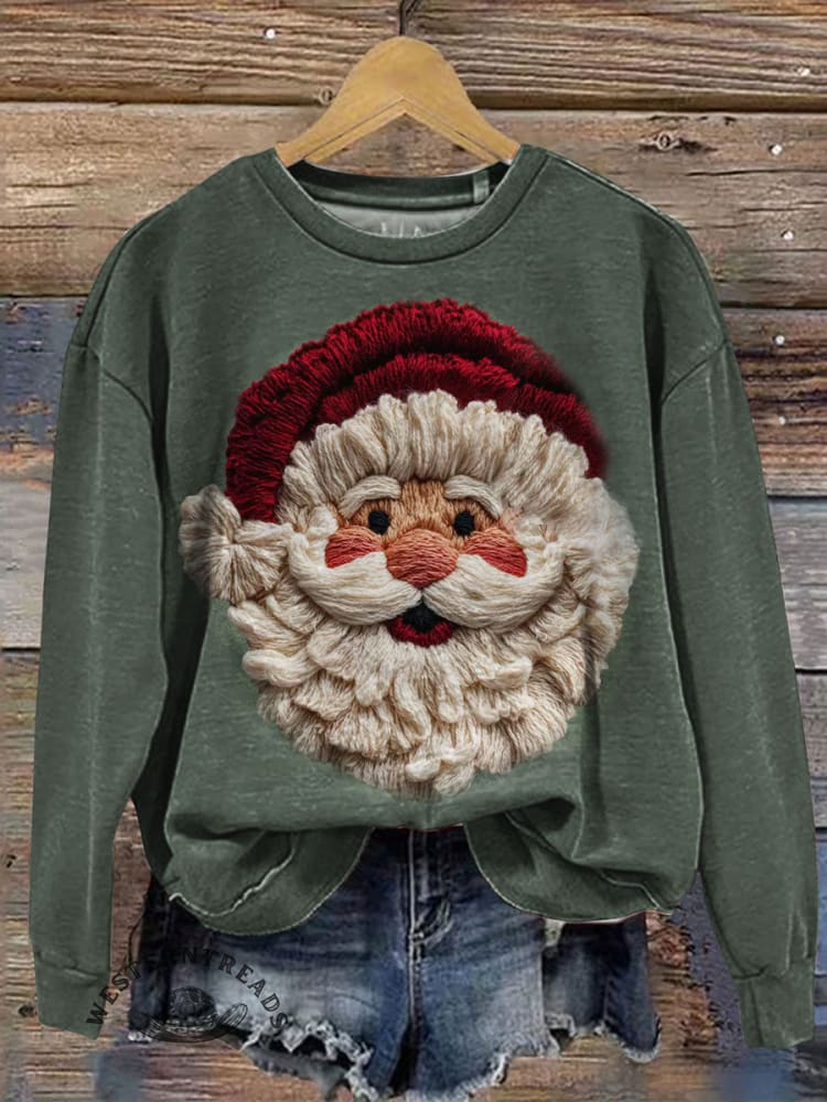 Vintage Christmas Prints Casual Cotton Sweatshirt