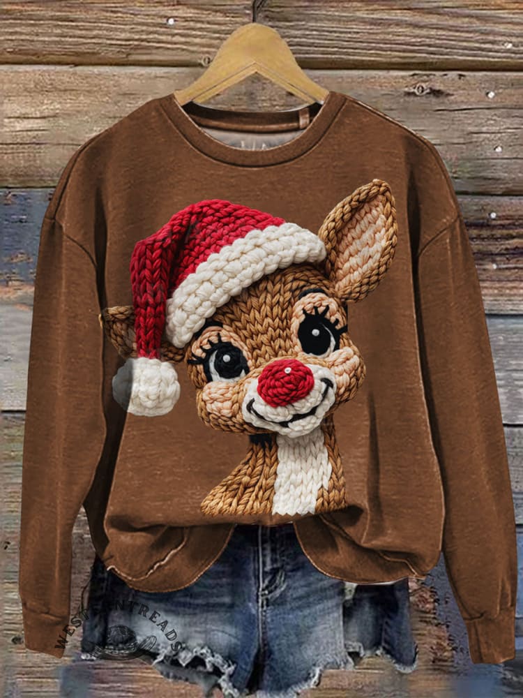Vintage Christmas Prints Casual Cotton Sweatshirt