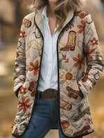 Vintage Western Art Print Casual Quilted Jacket